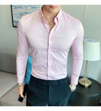 Plus Size 5XL-M British Style Solid Long Sleeve Shirt Men Clothing Simple Slim Fit Business Casual Chemise Homme Formal Wear Hot