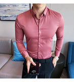 Plus Size 5XL-M British Style Solid Long Sleeve Shirt Men Clothing Simple Slim Fit Business Casual Chemise Homme Formal Wear Hot