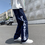Straight Jean Pants Man Skeleton Embroidery  Mopping Trousers Mens Streetwear Denim Pants Men's Clothing Jeans for Men Man Baggy
