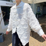 2023 New Chinese Style Special Button Long Sleeve Shirt Fashion Irregular Single Brasted Lapel Tassel Tops Oversized Cloth