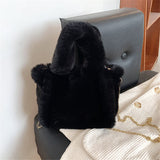 2 Size Faux Fur Women's Tote Bag Furry Plush Shoulder Messenger Bags for Women Designer Luxury Soft Top Handbags Warm Purses Sac