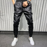 New Winter Thick Warm PU Leather Pants Men Clothing 2023 Simple Big Pocket Windproof Casual Motorcycle Trousers Black Plus Size