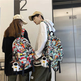 Harajuku Girl Male School Bag Female Graffiti Print Men Backpack Women Book Boy Bag Nylon Ladies Fashion Laptop Backpack Student