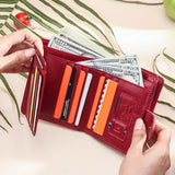 Genuine Leather Wallets Women Men Wallet Short Small RFID Blocking Card Holder Wallets Ladies Red Coin Purse