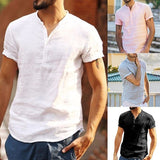 New Men's Linen V-Neck T shirts Summer breathable Cotton Linen T shirt Male Solid Color short sleeve tshirt Tops M-3XL