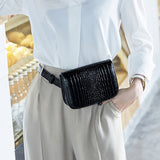 Fashion Women Waist Bags Luxury Leather Fanny Pack Alligator Waist Belt Pack Vintage Mini Black Chest Pouch Small Phone Bag