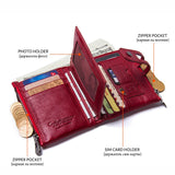 Genuine Leather Fashion Short Wallet Women Zipper Mini RFID Blocking Coin Purse Card Holder Wallets for Women