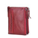 Fashion Genuine Leather Women Wallet Bi-fold Wallets Red ID Card Holder Coin Purse With Double Zipper Small Women's Purse