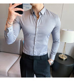 Plus Size 5XL-M British Style Solid Long Sleeve Shirt Men Clothing Simple Slim Fit Business Casual Chemise Homme Formal Wear Hot