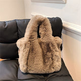 2 Size Faux Fur Women's Tote Bag Furry Plush Shoulder Messenger Bags for Women Designer Luxury Soft Top Handbags Warm Purses Sac