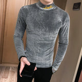 British Style Men T Shirt Autumn New Knitted T-Shirts Mens Long Sleeve Streetwear Slim Fit Casual Turtleneck Bottom Tees Shirts