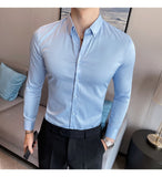 Plus Size 5XL-M British Style Solid Long Sleeve Shirt Men Clothing Simple Slim Fit Business Casual Chemise Homme Formal Wear Hot