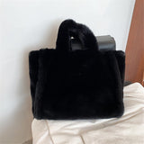 2 Size Faux Fur Women's Tote Bag Furry Plush Shoulder Messenger Bags for Women Designer Luxury Soft Top Handbags Warm Purses Sac