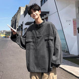 Ilooove Washed Cargo denim shirt men's Hong Kong style stand-up collar jacket Korean spring autumn trend Techwear tops punk streetwear