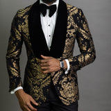 Floral Jacquard Prom Blazer for Mens African Fashion Slim Fit with Velvet Shawl Lapel Male Suit Jacket for Wedding Groom Tuxedo