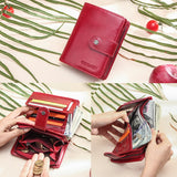 Genuine Leather Wallets Women Men Wallet Short Small RFID Blocking Card Holder Wallets Ladies Red Coin Purse