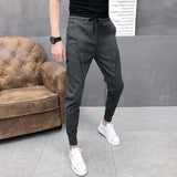 Fashion Korean Solid Joggers Men High Quality Spring Autumn Pants Men Slim Fit Drawstring Mens Casual Pants Black/Gray 36-28 Hot