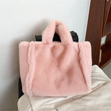 2 Size Faux Fur Women's Tote Bag Furry Plush Shoulder Messenger Bags for Women Designer Luxury Soft Top Handbags Warm Purses Sac