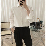 Korean Fashion 2023 Spring All-match Men Shirt Quality Chiffon Button Up Long Sleeve Casual Solid Color Loose Men Dress Shirt