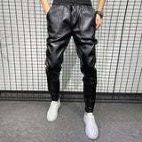 New Winter Thick Warm PU Leather Pants Men Clothing 2023 Simple Big Pocket Windproof Casual Motorcycle Trousers Black Plus Size