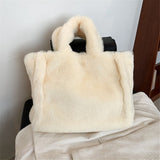 2 Size Faux Fur Women's Tote Bag Furry Plush Shoulder Messenger Bags for Women Designer Luxury Soft Top Handbags Warm Purses Sac