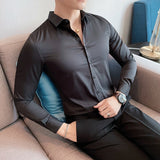 Plus Size 5XL-M Autumn New Solid Long Sleeve Dress Shirt Men Clothing Simple Slim Fit Casual Formal Wear Office Blouse Homme Hot