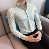 Plus Size 5XL-M Autumn New Solid Long Sleeve Dress Shirt Men Clothing Simple Slim Fit Casual Formal Wear Office Blouse Homme Hot