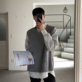 New Fall Sleeveless Mens Sweater Vest Loose Solid Color Simple V Neck Sweater Men Korean Style Harajuku Trend Pullover Vest