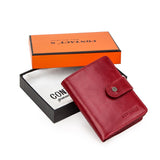 Genuine Leather Wallets Women Men Wallet Short Small RFID Blocking Card Holder Wallets Ladies Red Coin Purse