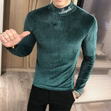 British Style Men T Shirt Autumn New Knitted T-Shirts Mens Long Sleeve Streetwear Slim Fit Casual Turtleneck Bottom Tees Shirts