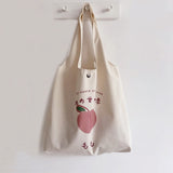 Cute Strawberry Tote Bag Aesthetic for School Girls Purses Shopper Designer Handbag Japanese Women Peach Print Eco Shoulder Bags