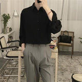 Korean Fashion 2023 Spring All-match Men Shirt Quality Chiffon Button Up Long Sleeve Casual Solid Color Loose Men Dress Shirt