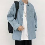 Mens Denim Shirt Fashion Harajuku Long Sleeve Tops Spring Autumn Vintage Baggy Jacket Trend Streetwear Oversized Male Clothing