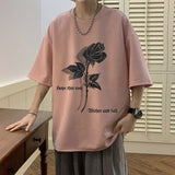 2023 Summer Men's Suede Fabric Short Sleeve T-shirt Round Neck Printing Top Clothes T Shirt Fashion Trend Pink/Apricot Tshirt