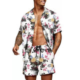 2023 Summer Hawaii Print Sets Men Hawaii Short Sleeve Shirt Shorts Two Piece Clothing Set Casual Palm Tree Floral Beach Suit