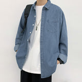 Mens Denim Shirt Fashion Harajuku Long Sleeve Tops Spring Autumn Vintage Baggy Jacket Trend Streetwear Oversized Male Clothing