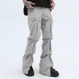 Harajuku Streetwear Pleated Straight Casual Track Pants Mens Pockets Ruched Retro Vibe Style Loose Trousers Oversize