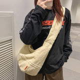 Fashion Ladies Messenger Bag Large Capacity Shopping Bag Unisex Canvas Student Shoulder Bag Solid Color Handbag Women