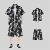 2 Piece Sets Men Beach Fashion M-3XL Baggy Handsome Print Shirts Shorts Hawaiian Holiday Unisex Thin Summer Vintage Clothing Ins