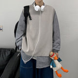 Solid Color Knitted Vest Loose Spring 2023 New Sleeveless Sweater Fashion Korean Clothing Harajuku Male Knitwear