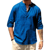 New Korean Mens Long Sleeve Tshirts Solid Color Loose Linen Shirts Cotton Blouses Men Clothing Collar Camisa Tops 5XL