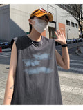 Cloud Print Cotton Vest Men's Summer Trend Large Size Tees Hong Kong Style Hip-hop Sleeveless T-shirt Men's Pink Vest