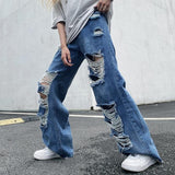 Ilooove Women's Y2K Clothes Ripped Jeans High Street Baggy Jeans Summer Mopping Harem Wide Punk Straight Denim Pants Jeans Men