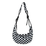 Plaid Female Shopper Shoulder Bags Nylon Cloth Elegant Trendy Soft Lady Half Moon Bag Portable All Match Female Branded Handbags