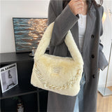 Fashion Chain Women's Faux Fur Totes Warm Furry Plush Shoulder Bags 2 Size Purse and Handbags Luxury Brand Winter Top-handle Bag