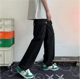 Japanese work pants men's summer thin large pocket straight tube cityboy fashion fried Street handsome floor length pants mens