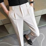 Black/Gray/Khaki Summer New Ankle Length Suit Pants For Men Clothing 2023 Business Casual Slim Fit Elastic Waist Office Trousers