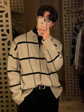 Lapel Plaid Men's Sweater Autumn Korean Fashion Loose Fashion Top 2023 Long Sleeve Male Pullover Casual Temperament 9A5786