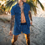 Fashion Hawaiian Print Short Sleeve Shirt Set Men's Beach Coconut Print Shorts Men's Daily Beach Shirt Two-piece S-3XL