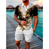 2023 Summer Men's Fashion 3D Printed Polo Shirt Beach Shorts Sets Loose Thin Lapel Casual Short Sleeve Suit Tracksuit Oversized